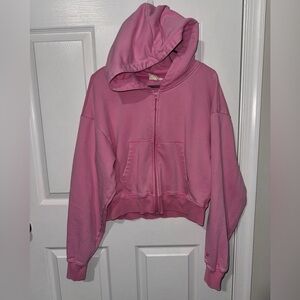 MilkStain Pink Cropped Zip Hoodie